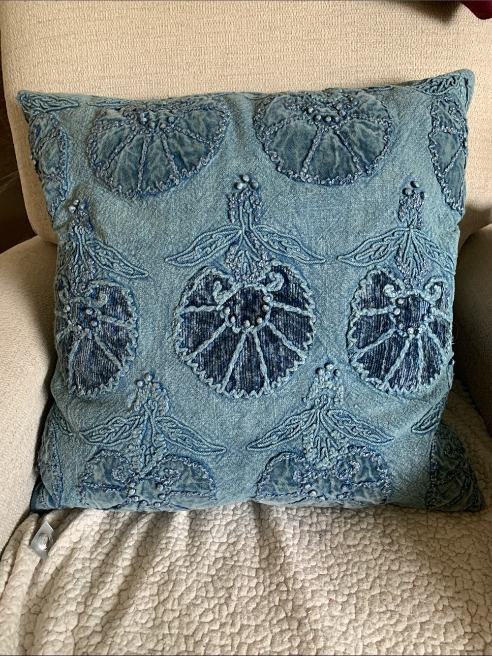 Artistic Accents Embroidered Blue Decorative Throw Pillow